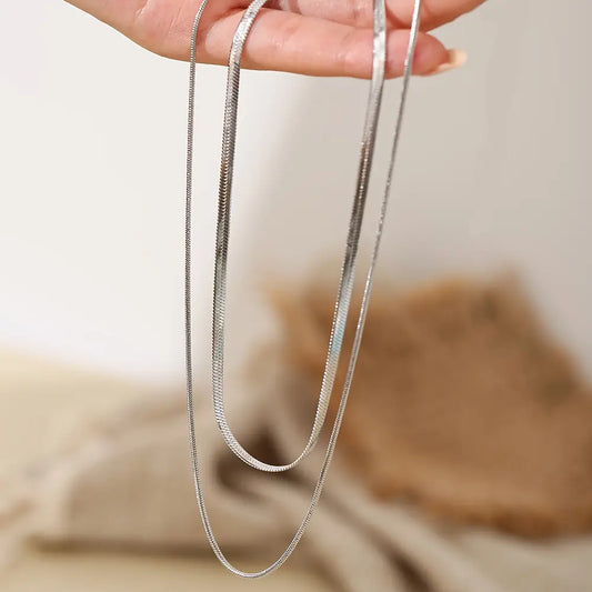 Women's Double Layered Necklace - Golden-Toned Stainless Steel, Sleek Chain Design