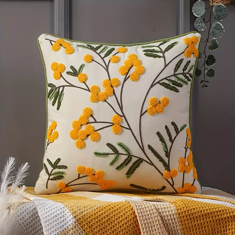 Embroidered Leaf Pillow Cover - 18x18 Decorative Throw Pillow