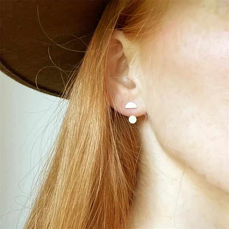 Elegant Copper Earrings Set of 1 Pair - Geometric Semi-Circular & Round Studs