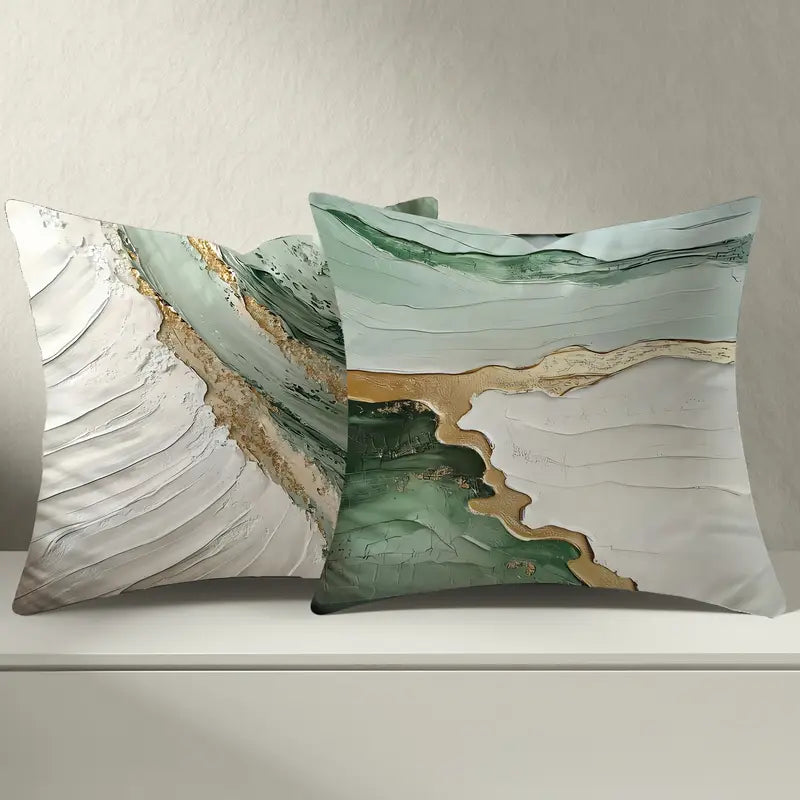 Abstract Throw Pillow Covers (Set of 4) - White & Sage Velvet