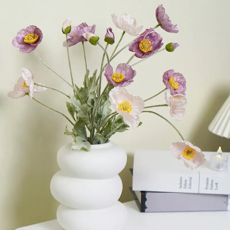Fleur de pavot rose artificielle avec bourgeons – Tige florale en soie pour bricolage, décoration de maison et de mariage