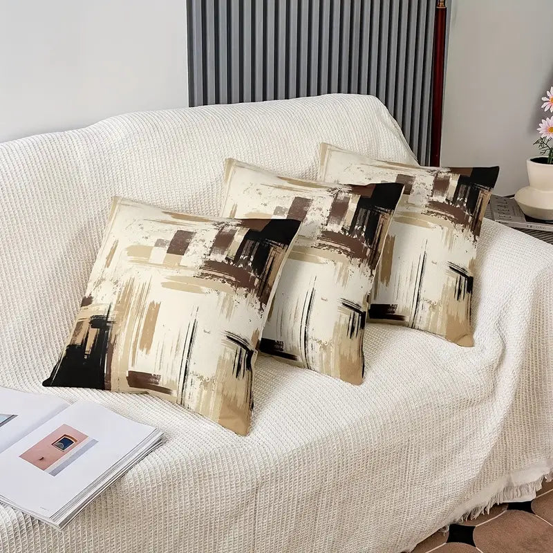 Lot de 2 housses de coussin décoratives en lin à motif abstrait, lavables en machine
