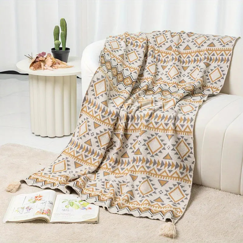 Geometric Acrylic Throw Blanket - Soft Bedspread Sofa Couch Cover
