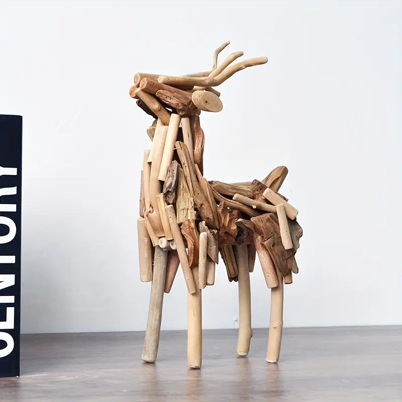 Handcrafted Wooden Reindeer Statue - Indoor/Outdoor Christmas Decor Gift