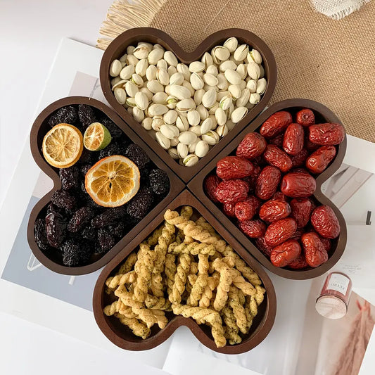 Plateau de service rustique en bois en forme de cœur, plateau empilable pour fruits secs et noix, 1 ou 4 pièces