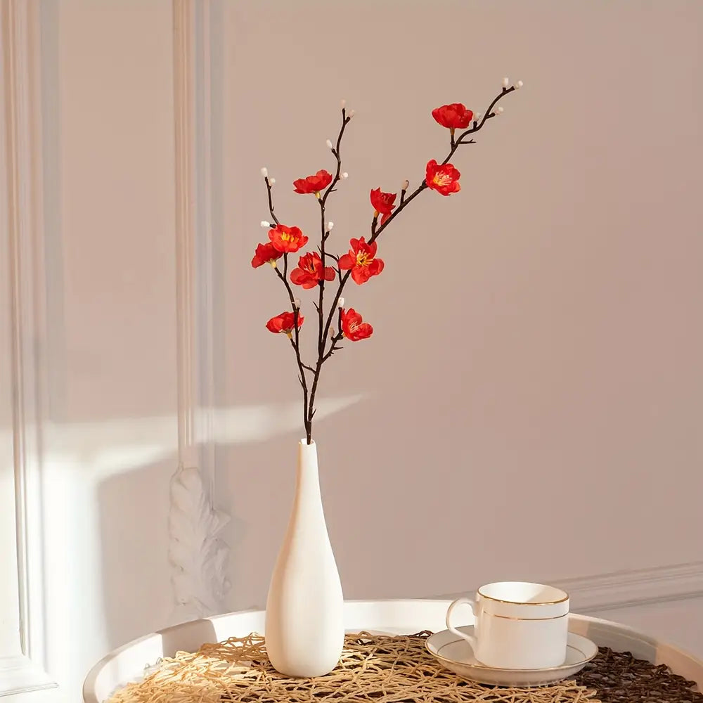 1pc Elegant Artificial Plum Blossom Branch with Realistic White Flowers and Long Stems