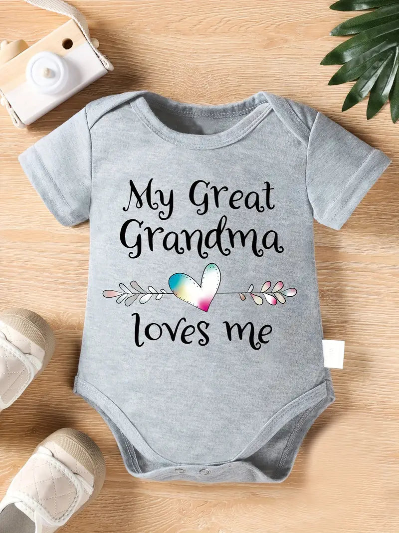 Barboteuse bébé à imprimé lettre « Grand-mère » | Tenue nouveau-né en jersey de coton rose tendre