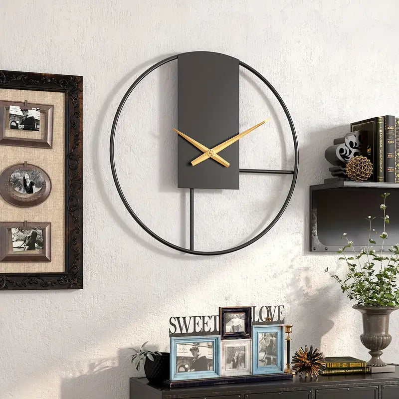 Silent Wall Clock - Black Gold Metal Art Decor Modern Minimalist