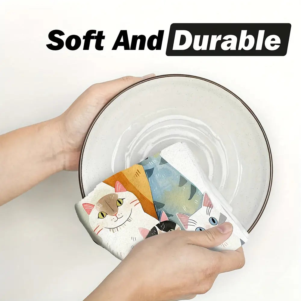 2 stuks handdoekjes met een speelse katten-abstractie - ultrazacht, absorberend en machinewasbaar