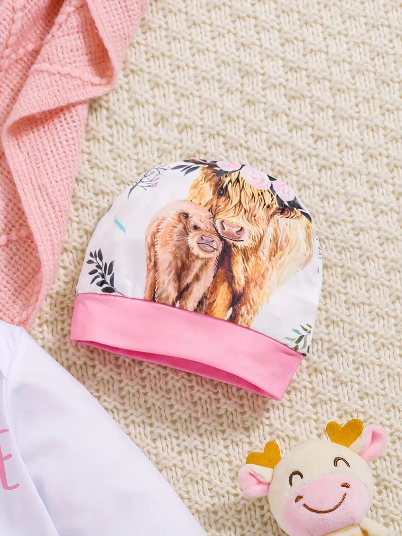 Ensemble 2 pièces pour bébé fille | Body, bonnet et pantalon à imprimé vache