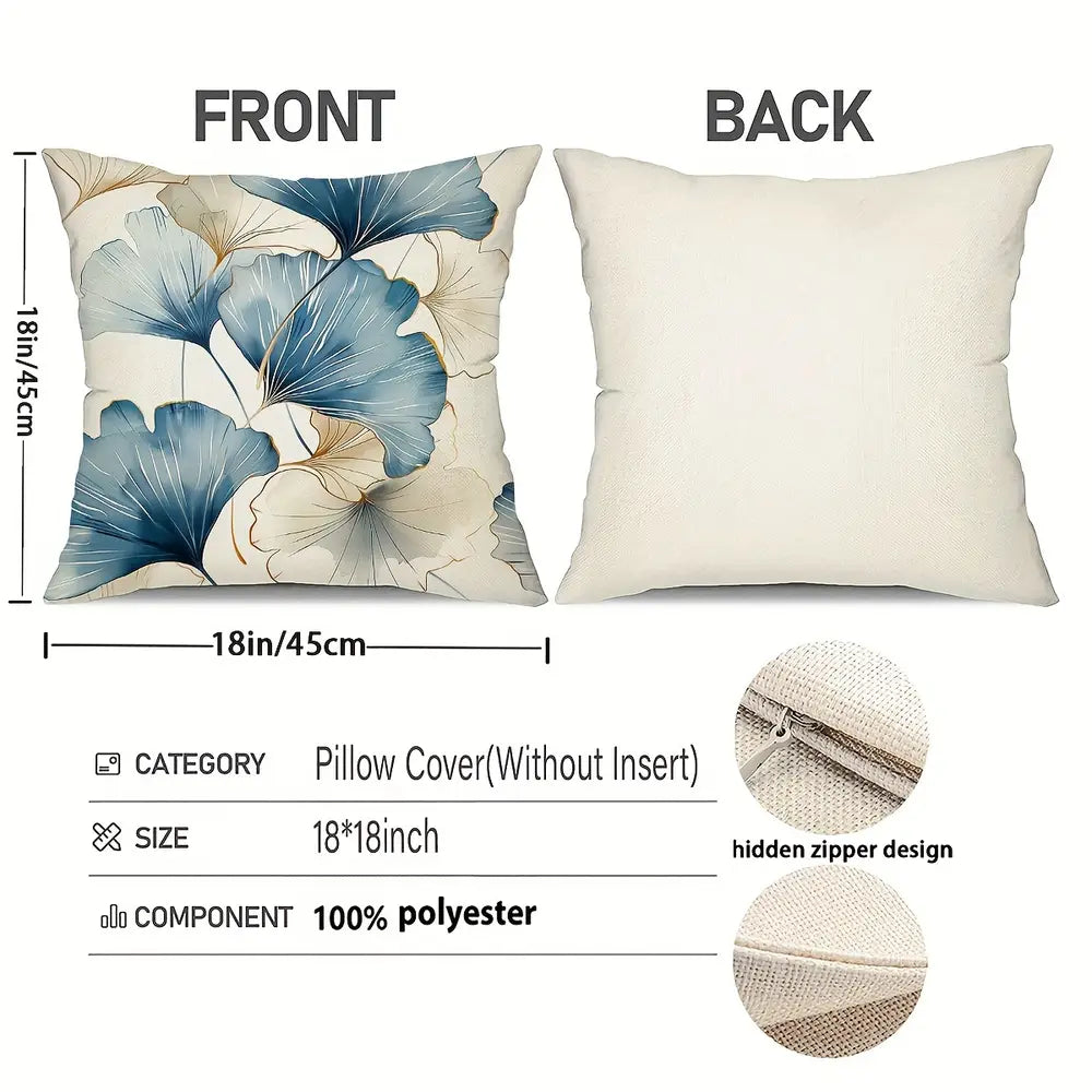 Lot de 2 housses de coussin élégantes en forme de feuille de ginkgo 45 cm x 45 cm