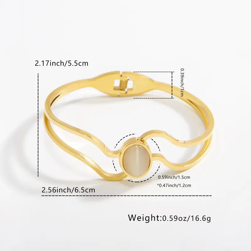 Cat Eye Stone Bracelet - Gold Plated Stainless Steel