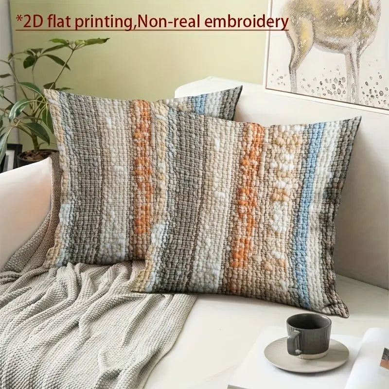 Striped Pillow Covers 2-Pack - Beige Blue Orange - Living Room Decor