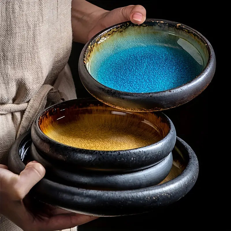 1pc Creative Kiln Split Glaze Ceramic Plate