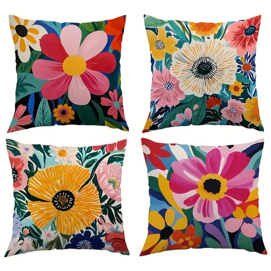 Lot de 4 housses de coussin décoratives colorées à motif floral, lavables en machine, idéales pour la décoration intérieure