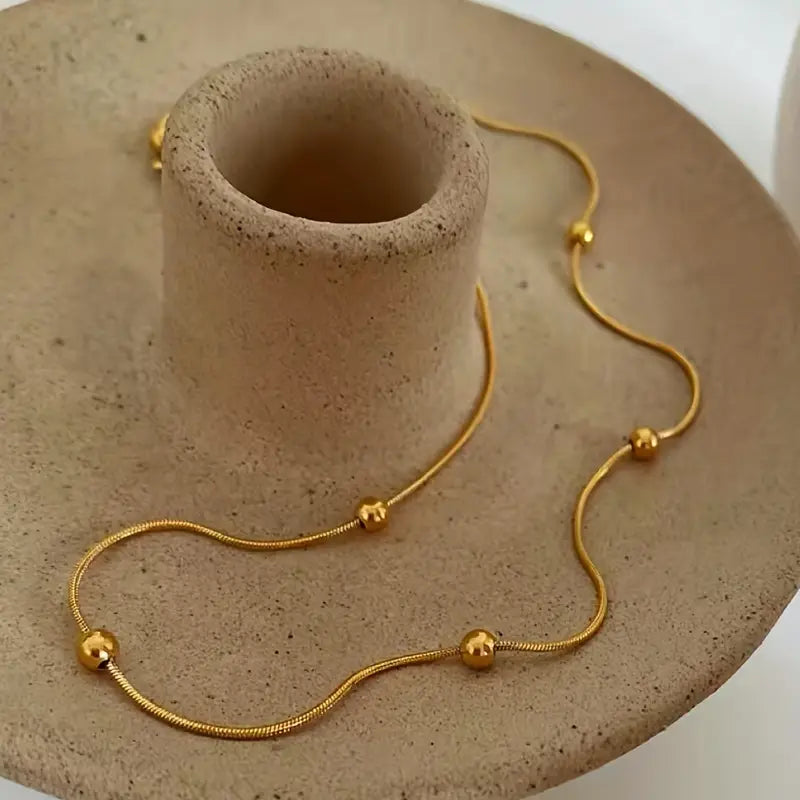 Gold Bead Snake Chain Necklace – Stainless Steel Minimalist Jewelry for Women
