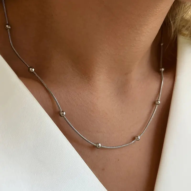 Gold Bead Snake Chain Necklace – Stainless Steel Minimalist Jewelry for Women
