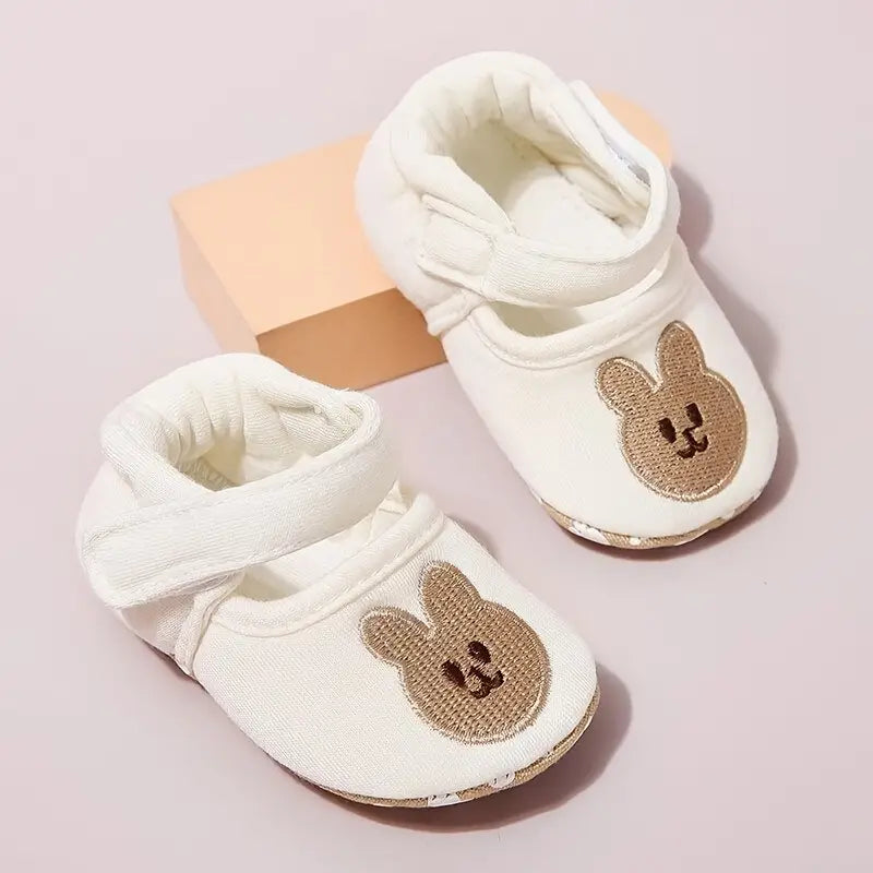 Cartoon Bear Embroidered Baby Shoes | Soft Fabric Slip-On Walking Shoes for Boys & Girls