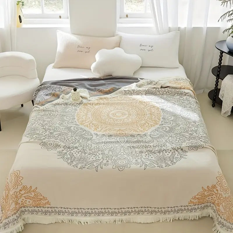 Gauze Blanket with Tassels - Lightweight Throw, Bedspread, Cooling Summer