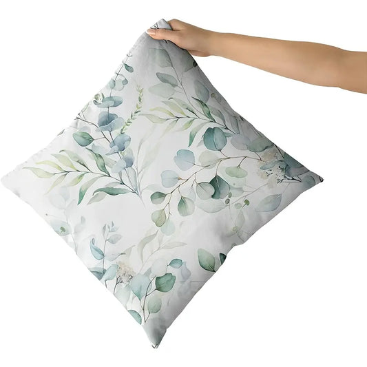 2-Pack Modern Sage Green Eucalyptus Leaf Pillow Covers, Watercolor Floral Design