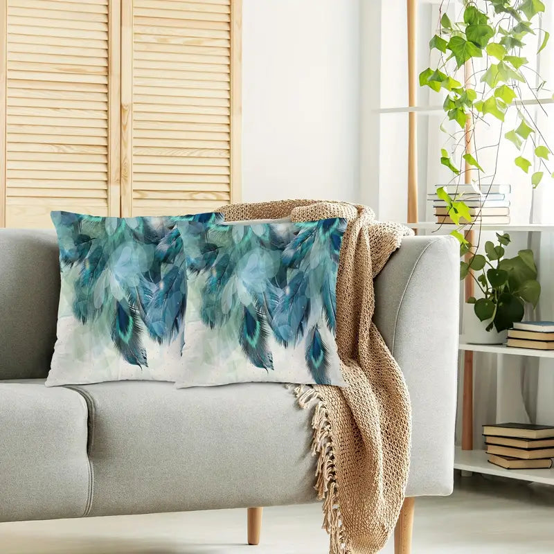 Lot de 2 housses de coussin décoratives en peluche bleues abstraites