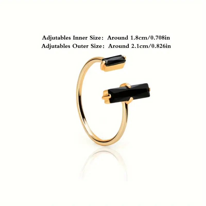 Obsidian Bar Ring - 18K Gold Plated Reiki Jewelry