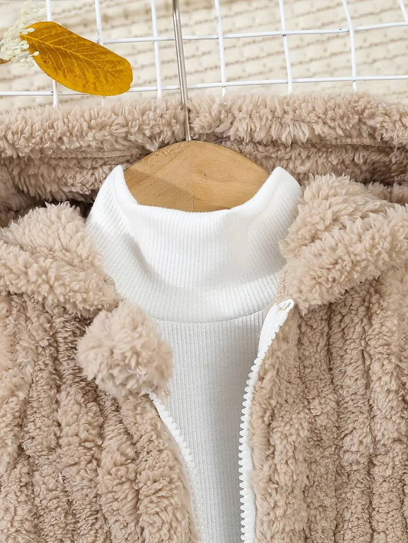 Ensemble 2 pièces douillet pour fille | Gilet à capuche en polaire douce et haut à manches longues et col montant