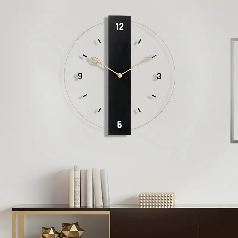 Silent Wall Clock - Wood Leaf, Acrylic, No Ticking