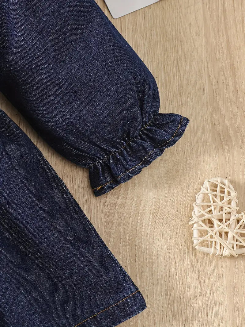Robe à volants pour bébé fille | Tenue unie à manches longues et ceinture nouée