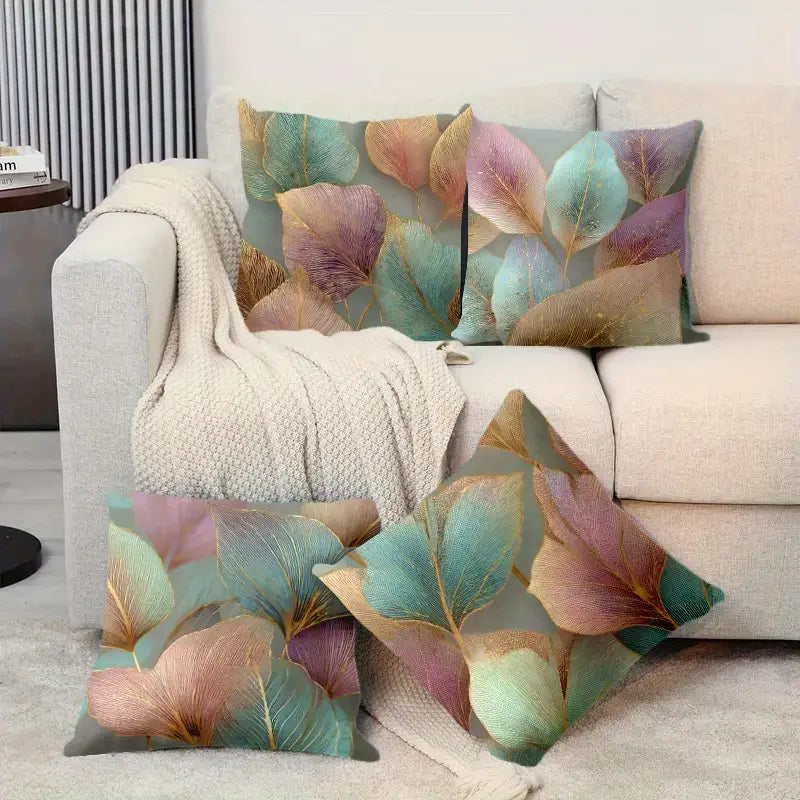 Teal Leaf Pillow Covers 4-Piece Set - Sofa Throw Cushion Cases