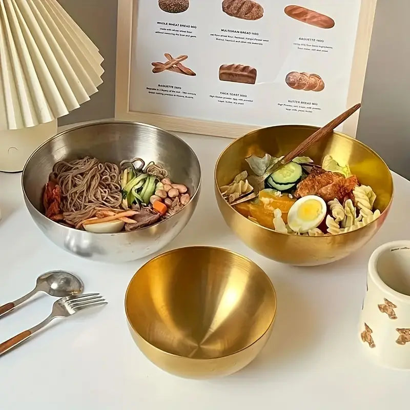 2-Pack Golden Stainless Steel Bowls - Rust Resistant Round Mixing Serving Bowls