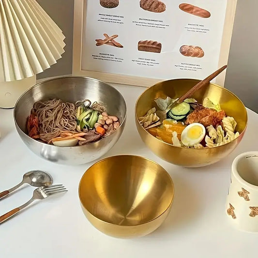 2-Pack Golden Stainless Steel Bowls - Rust Resistant Round Mixing Serving Bowls