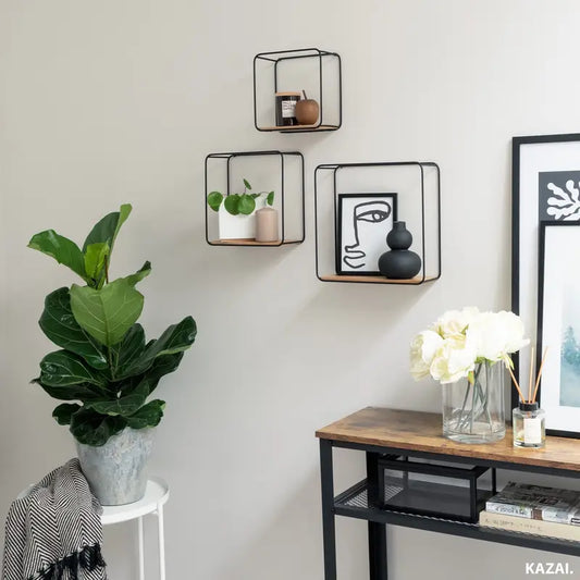 Lot de 3 étagères murales vintage en métal et bois – Rangement décoratif pour cuisine, salle de bain et salon