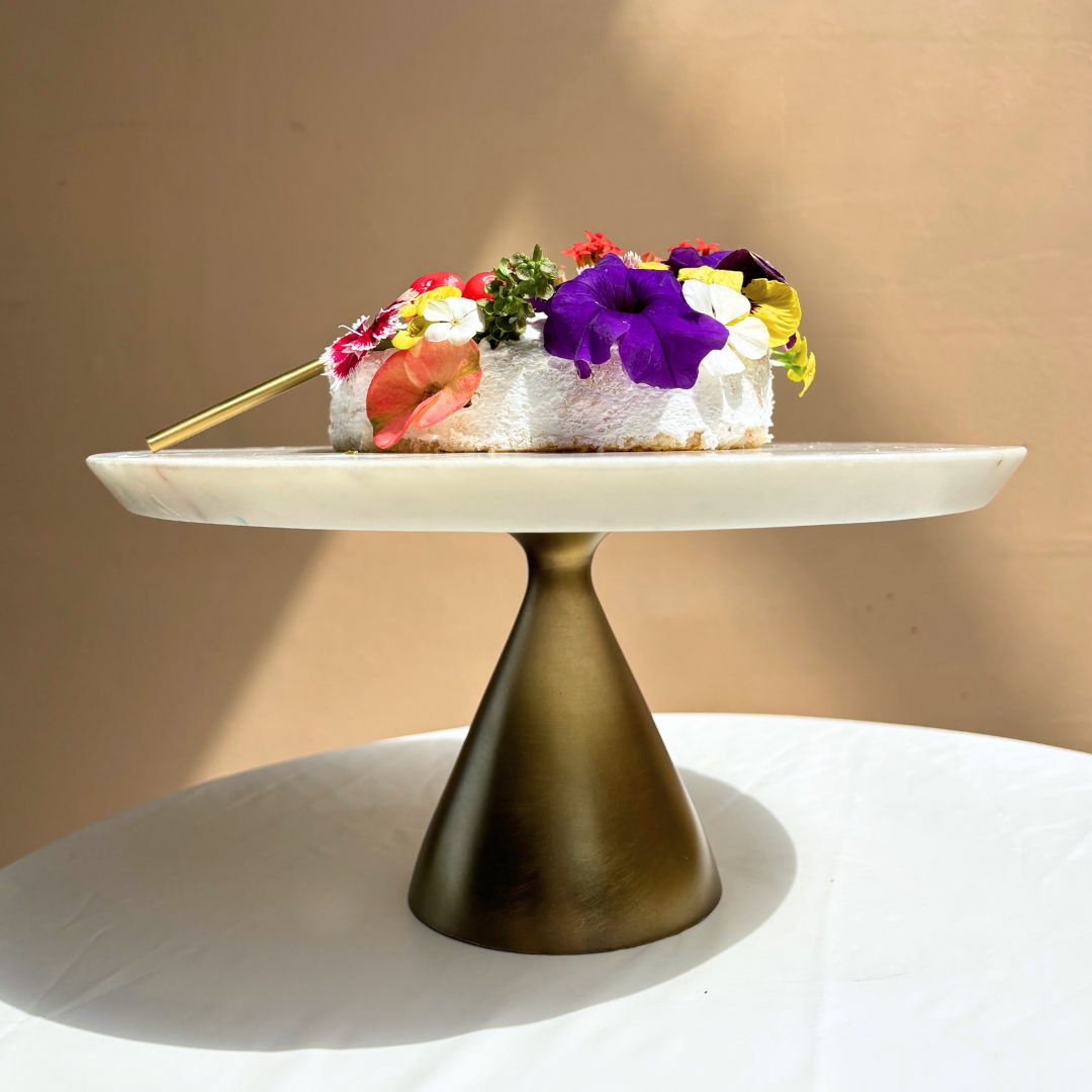 White Marble Cake Stand With Gold Base