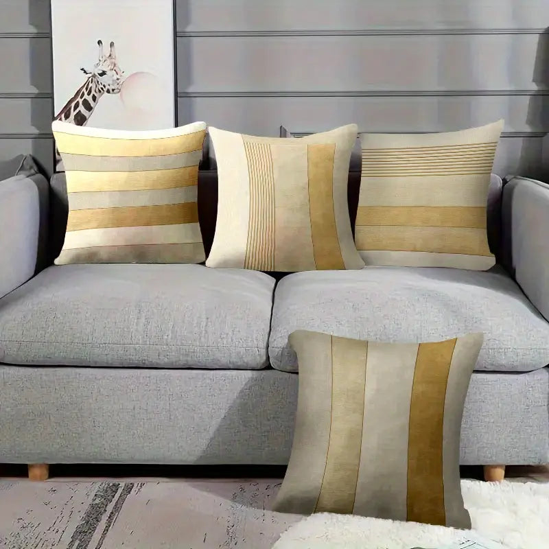 Geometric Gold Throw Pillow Covers 18x18 - Beige & Gray
