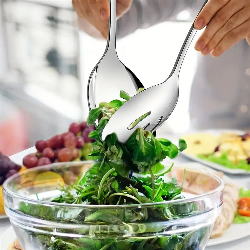 10-Piece Stainless Steel Serving Set - Includes 2 Serving Spoons, 2 Slotted Spoons, 2 Serving Forks, 2 Serving Spatulas, 2 Tongs