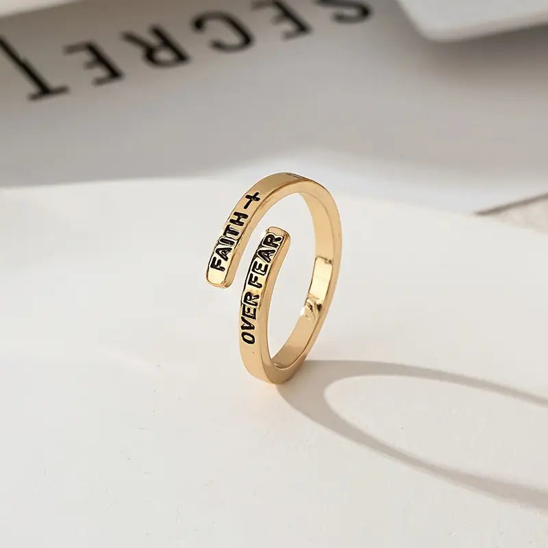 Inspirational "Faith" Cross Engraved Women's Adjustable Ring