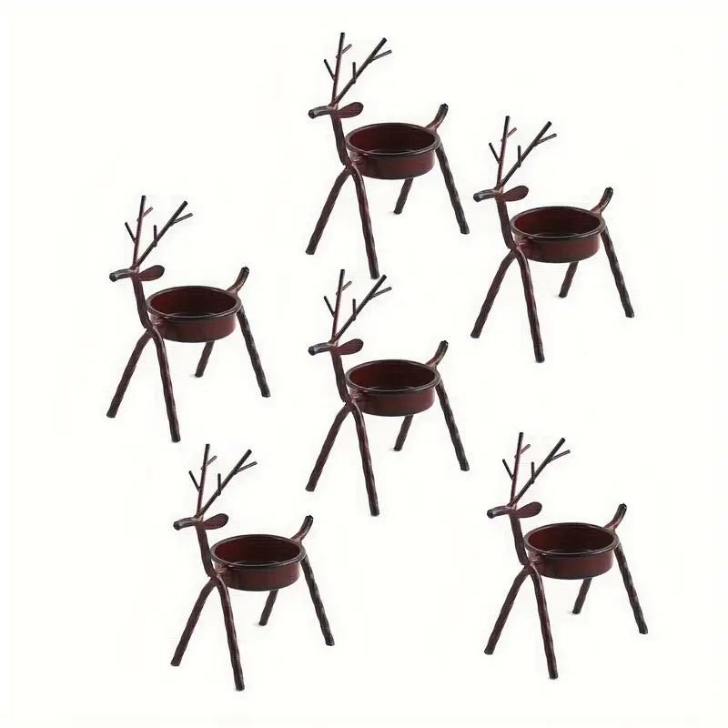 Deer Candle Holders (6) - Metal Reindeer Tealight Christmas Decor