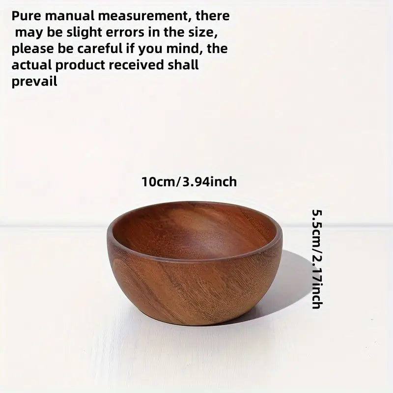 2pcs Handmade Wooden Bowl Set, Round Serving Bowls for Salad, Fruit, Dip, Dessert