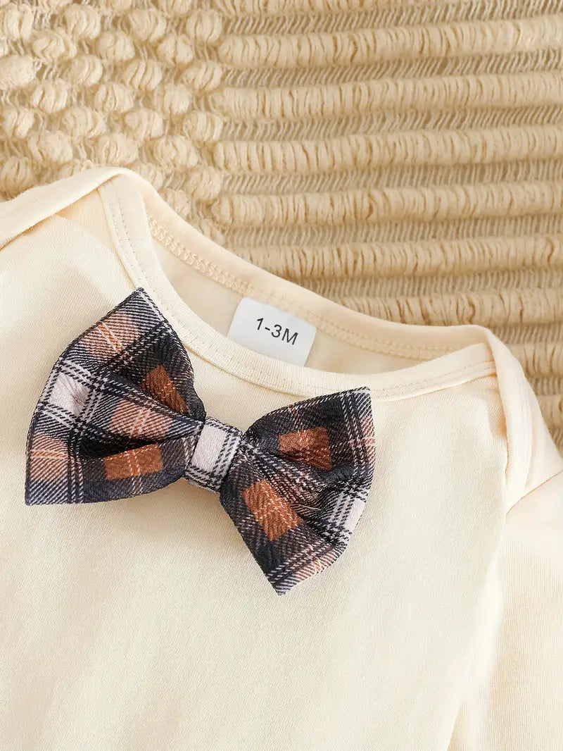 Baby Bodysuit & Pants Set with Bow Tie | Soft Cotton Blend Outfit with Stretch for Outdoor Wear