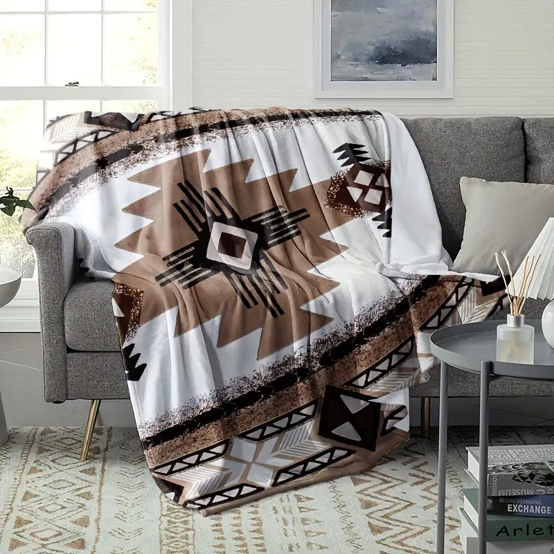 Boho Style Mixed Color Flannel Throw Blanket - Hypoallergenic, Tear-Resistant, All-Season