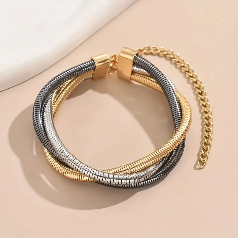 Multi-Layer Contrasting Color Bangle Bracelet – Versatile Iron Jewelry for Women