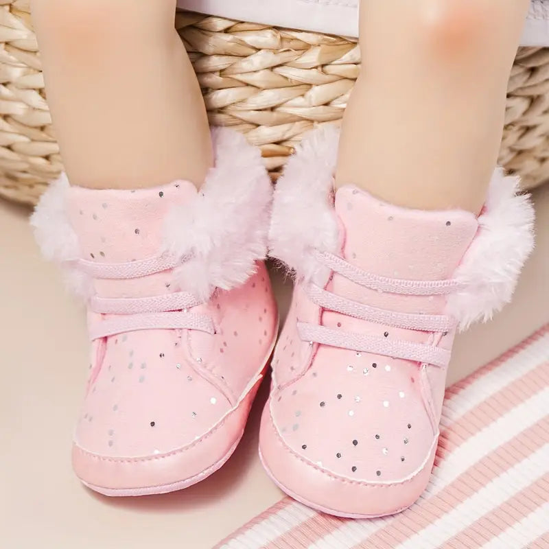 Warm Fleece Baby Booties | PU Leather High Ankle Shoes for Newborns & Toddlers