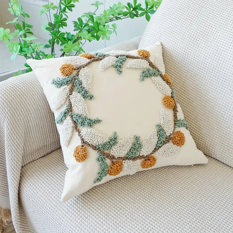 Velvet Floral Embroidery Pillow Cover - Sofa Cushion Home Decor