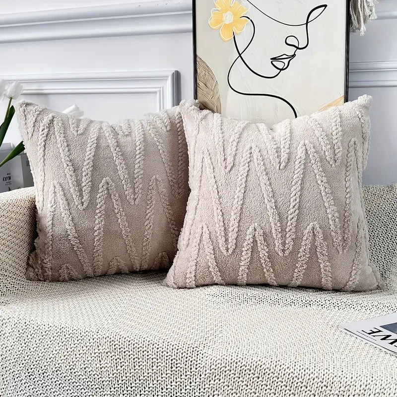Lot de 2 housses de coussin en laine douce et moelleuse – Housses de coussin beiges pour canapé et lit