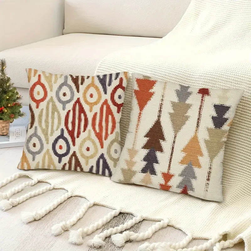 Lot de 4 housses de coussin bohèmes ethniques – Motif géométrique abstrait pour canapés et lits