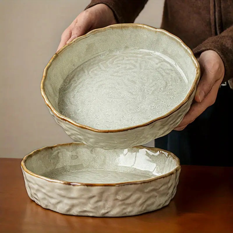 Water Ripple Ceramic Bowl - Salad Fruit Serving Dish