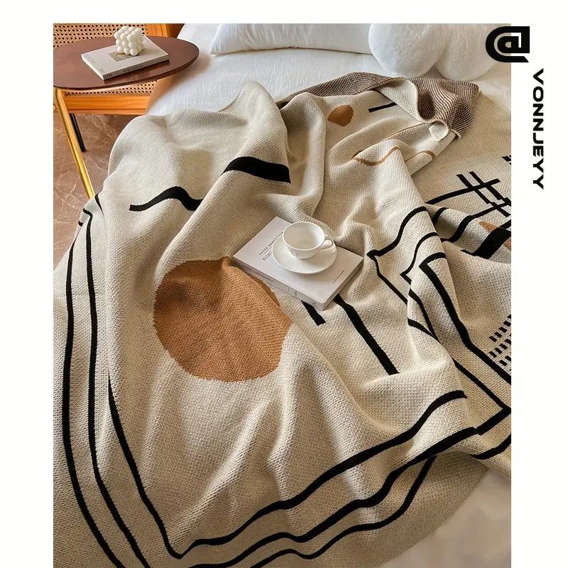 Cozy Nordic Knit Throw Blanket Striped Design, All-Season Use, Soft Acrylic Cover