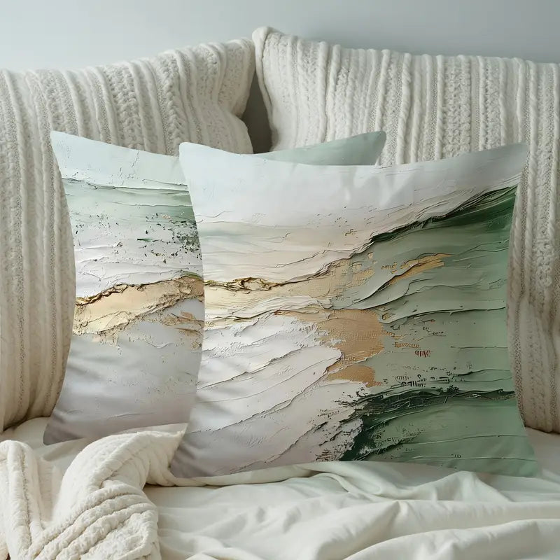 Abstract Throw Pillow Covers (Set of 4) - White & Sage Velvet