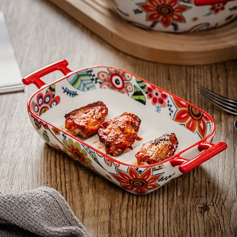 Flower Ceramic Baking Set – Cake Pan, Muffin Cups, Pizza Plates for Holidays